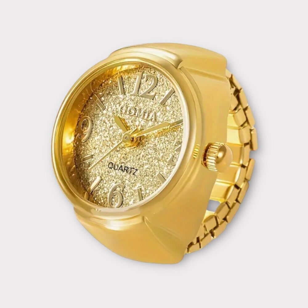 Golden Finger Ring Mini Elastic Strap Ring Watches, Jewelry Glitter Prom